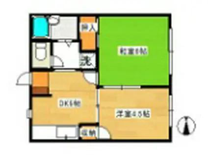 オークヒルズA棟(1LDK/2階)の間取り写真