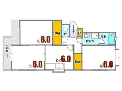 タカヤマハイツ(3DK/3階)の間取り写真