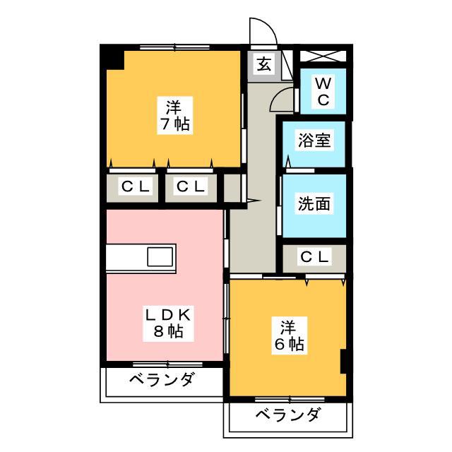 シャトーみずほ(2LDK/4階)の間取り写真