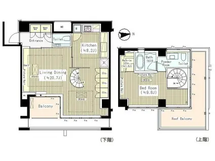 六本木エムケイアートレジデンス(1LDK/7階)の間取り写真