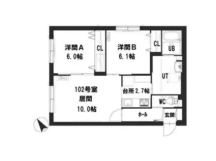 グランメール美園1条(2LDK/1階)の間取り写真