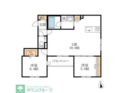 CRESTA神山(2LDK/2階)の間取り写真