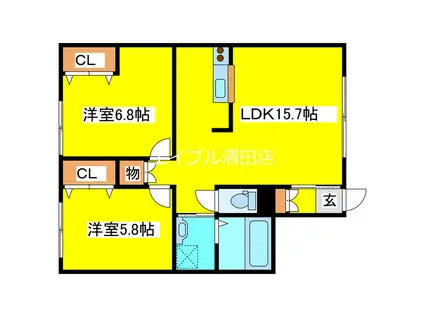 エルムハイツV(2LDK/1階)の間取り写真