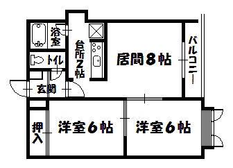 セレブ曙(2LDK/2階)の間取り写真