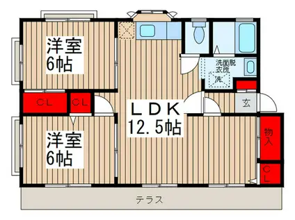 ツインハイム(2LDK/1階)の間取り写真