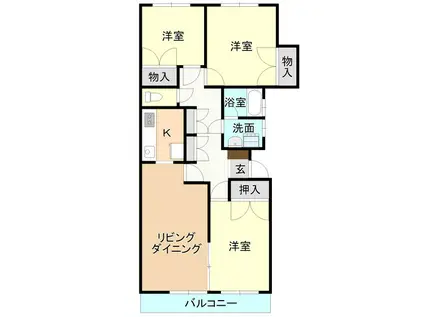 牛久ロイヤルレジデンスC棟(3LDK/2階)の間取り写真