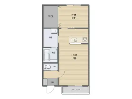 ＪＲ函館本線 五稜郭駅 徒歩16分 2階建 築8年(1LDK/1階)の間取り写真