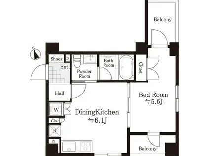 エスコートノヴェル用賀(1DK/7階)の間取り写真