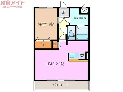 CASA DUO ノース(1LDK/3階)の間取り写真
