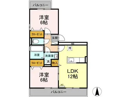 アクシス中央林間(2LDK/2階)の間取り写真