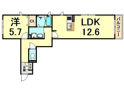 SHAMAISON 西宮北口(1LDK/3階)の間取り写真