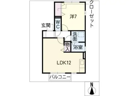 ビエントB棟(1LDK/2階)の間取り写真