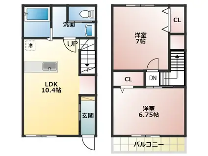 エスポワールB棟(2LDK/1階)の間取り写真