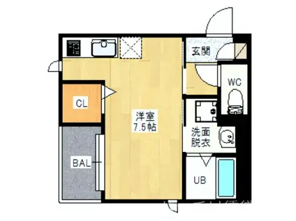 R-SMART MG 九大学研都市II(ワンルーム/1階)の間取り写真