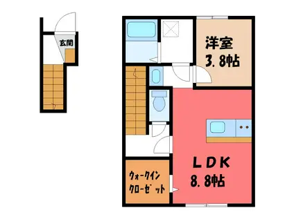 高崎市金古町アパート B(1LDK/2階)の間取り写真