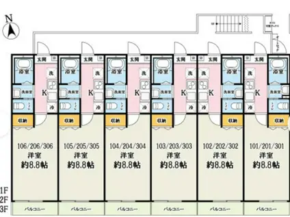 針ヶ谷B計画(1K/2階)の間取り写真
