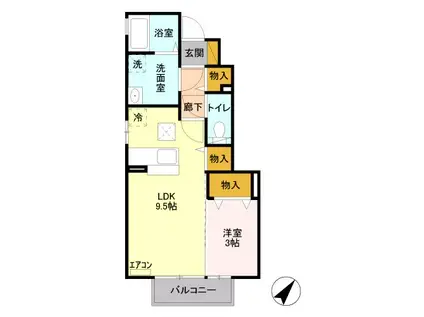 パルティールC(1LDK/1階)の間取り写真