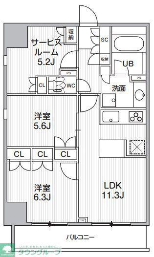 グランエール西日暮里ノース(2SLDK/13階)の間取り写真