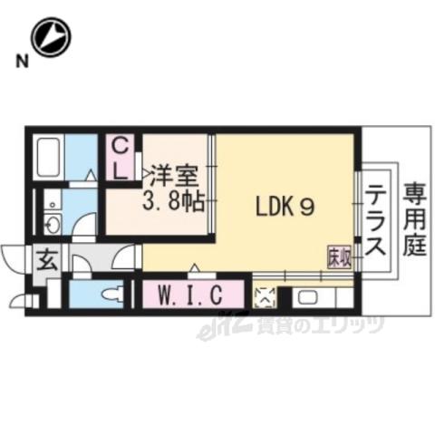 レセンテ出町B(1LDK/1階)の間取り写真