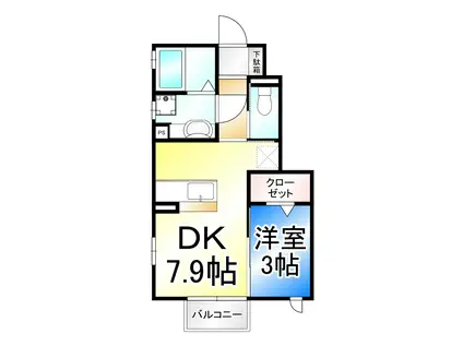 IRシンシアII(1DK/1階)の間取り写真