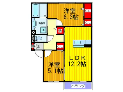 レジオンドヌール(2LDK/2階)の間取り写真