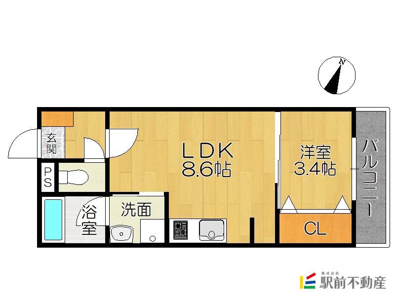 グランドライフ久留米(1LDK/2階)の間取り写真
