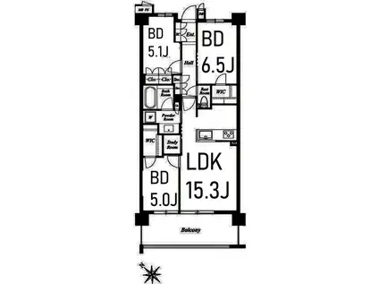 ザ・ケンジントン・レジデンス横濱片倉(3LDK/4階)の間取り写真