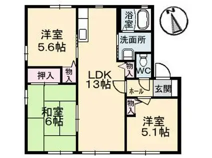 クレールせせら B棟(3LDK/1階)の間取り写真