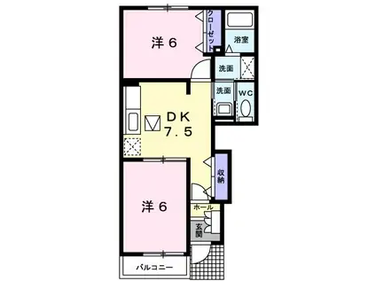 スローモーションA(2DK/1階)の間取り写真