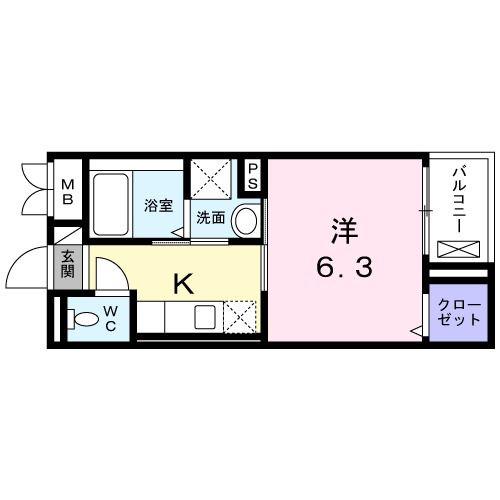 フェリスティ竹沢(1K/2階)の間取り写真