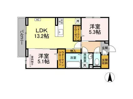 グレイスガーデンC(2LDK/2階)の間取り写真