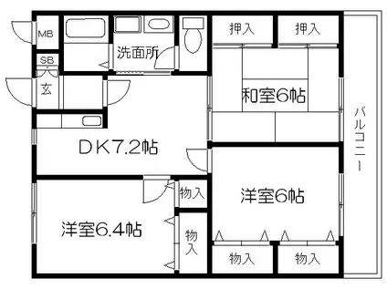 パレス花園(3DK/2階)の間取り写真