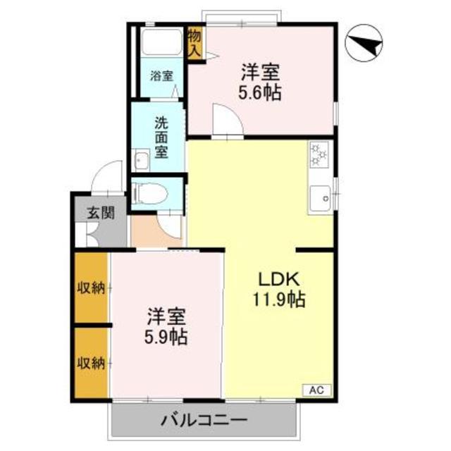 フレグランスガーデンB棟(2LDK/2階)の間取り写真