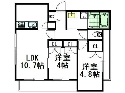 ヘーベルメゾン三鷹(2LDK/3階)の間取り写真