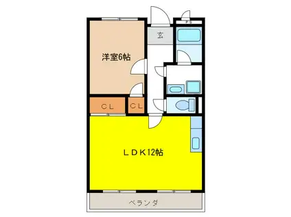 プリエール・ド・リラ(1LDK/1階)の間取り写真