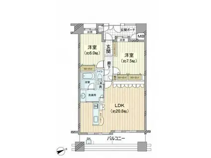 フローレンス上幟町(2LDK/8階)の間取り写真