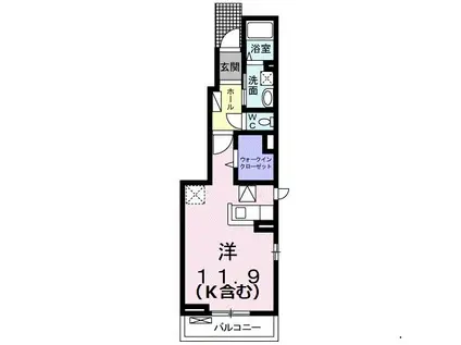 プラージュ(ワンルーム/1階)の間取り写真