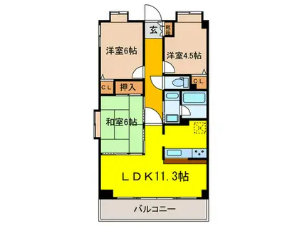 ダイヤパレスパークデュオ上石神井(3LDK/5階)の間取り写真