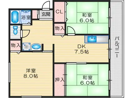メゾンティックII(3DK/2階)の間取り写真