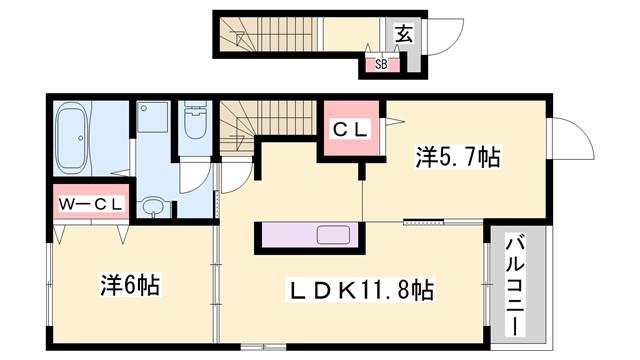 モンターニュII(2LDK/2階)の間取り写真