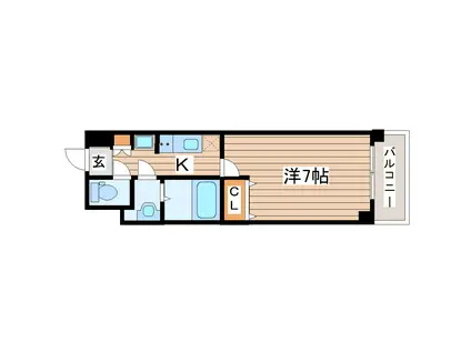 ラトゥール連坊(1K/3階)の間取り写真