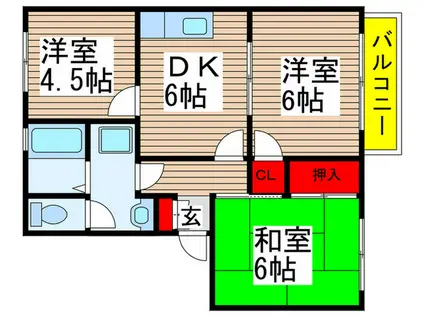 シトラスF棟(3DK/1階)の間取り写真