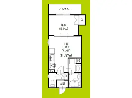 クリエオーレ牧野本町(1LDK/2階)の間取り写真