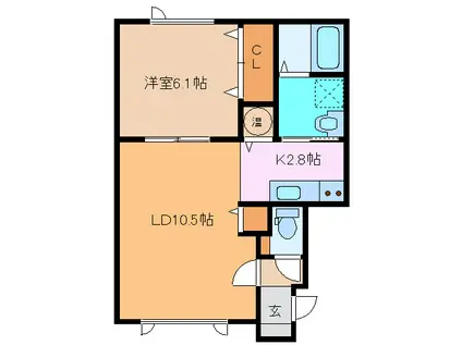 OAKIX(1LDK/1階)の間取り写真