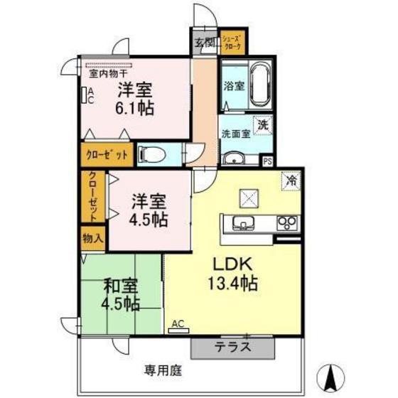 グランド オーシャン A(3LDK/1階)の間取り写真