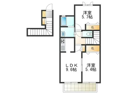 グリーンルーフ(2DK/2階)の間取り写真