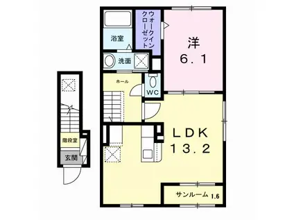 ファミーユかえで(1LDK/2階)の間取り写真