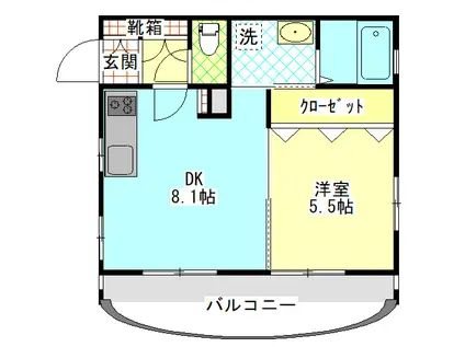 US FLAT(1DK/2階)の間取り写真