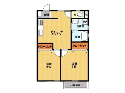 ベアズフィールド(2DK/2階)の間取り写真