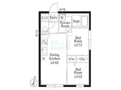 グローリオシェルト千川(2DK/2階)の間取り写真